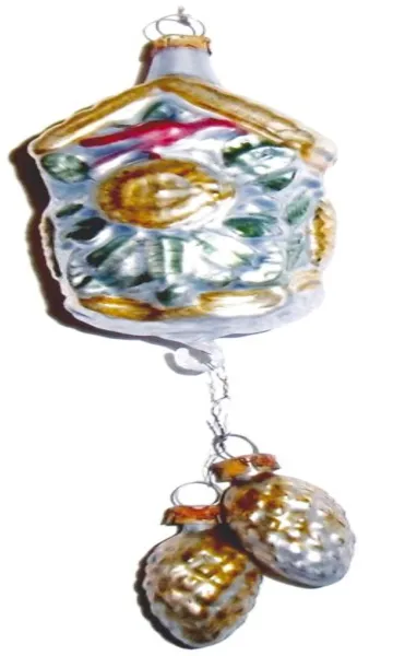 traumhaft schöne Kuckucksuhr mit 2 kleinen Zapfen aus Glas, eleganter Weihnahtsbaumschmuck ca 17 cm