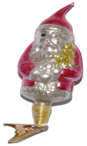 traumhaft schöner Santa , Weihnachtsmann mit Baum in der Hand auf stilechtem Zwicker ca 7cm , nostal_3