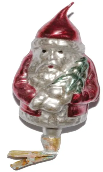 traumhaft schöner Santa , Weihnachtsmann mit Baum in der Hand auf stilechtem Zwicker ca 9cm , nostal_3