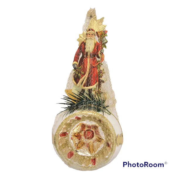 Weihnachtsmann auf Oblate 8 cm Reflexkugel, viktorianischer Christbaumschmuck