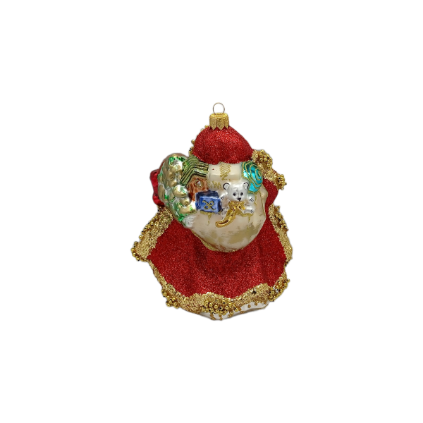 Wunderschöner Weihnachtsmann mit Stock und Geschenken, 16 cm hoch, Christbaumschmuck Lauscha mundgeblasen und handbemalt-633
