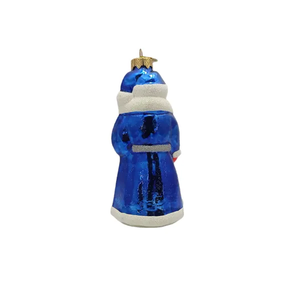 Weihnachtsmann Santa Blau 11cm hoch, Christbaumschmuck aus Glas, mundgeblasen und handbemalt