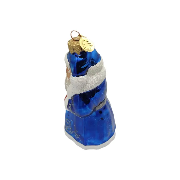 Weihnachtsmann Santa Blau 11cm hoch, Christbaumschmuck aus Glas, mundgeblasen und handbemalt