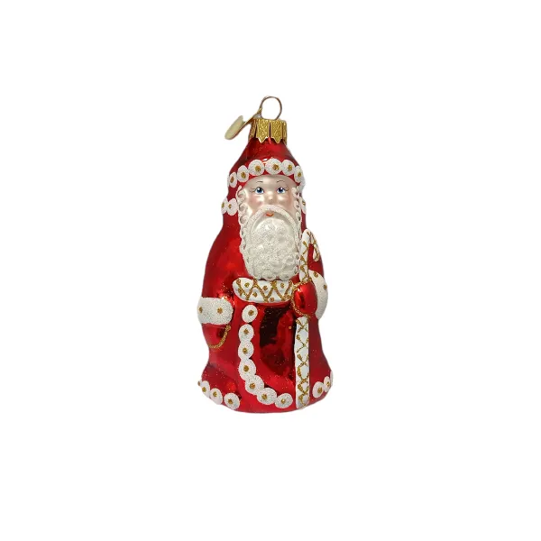 Weihnachtsmann Santa roter Mantel 10 cm hoch, Christbaumschmuck Lauscha mundgeblasen handbemalt aus Glas