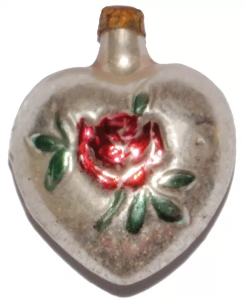 wunderschönes nostalgisches kleines Herz mit roter Rose aus Glas , Weihnachtsbaumschmuck ca 4,50 cm,_3