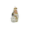 Schneemann mit Schneebaby weiß 9cm hoch, Christbaumschmuck Lauscha mundgeblasen handbemalt aus Glas