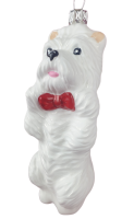 Westie Hund, ca. 12cm hoch, Christbaumschmuck aus Glas, mundgeblasen und handbemalt