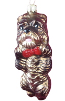 Kleiner brauner Hund mit roter Schleife ca. 11cm hoch, Christbaumschmuck aus Glas,