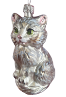 Süße graue Katze, ca. 10cm hoch, Christbaumschmuck aus Glas, mundgeblasen und handbemalt_3