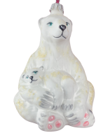 Eisbär Mama mit Baby, ca. 13cm hoch, Christbaumschmuck aus Glas, mundgeblasen und handbemalt