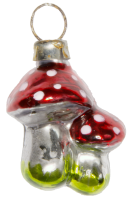 Zwei schöne miniatur Fliegenpilze aus Glas 4 cm, Weihnachtsbaumschmuck in nostalgischer Form