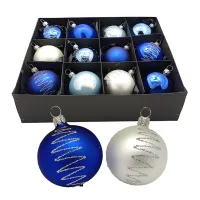 Blau Weiß Mix Christbaumschmuck 8 cm Set12 teilig Christbaumschmuck Lauscha mundgeblasen-476