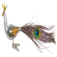 Elegant glass peacock with a free-form crown on a pince-nez and a REAL peacock feather as a tail