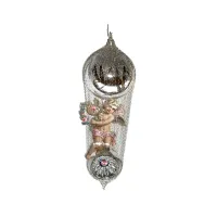Engelsballon Silber auf Reflexkugel 25 cm, exklusiver viktorianischer Christbaumschmuck-