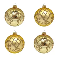Exklusiv hochwertiges 4er Christbaumschmuck Set gold matt und glänzend in 10 cm, mit schönem Volldekor