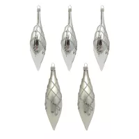 Exclusive high quality set of 5 Christmas tree decorations olives in silver hand-painted 15cm