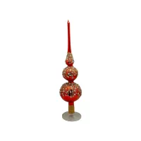 Exklusive doppelte Christbaumspitze Lauscha in Rot mit Flocken liebevoll und exklusiv von Hand dekoriert Exklusive doppelte Christbaumspitze Lauscha in Rot mit Flocken liebevoll und exklusiv von Hand dekoriert