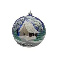 Exklusive schöne Christbaumkugel aus Glas in blau mit schöner Winterlandschaft ,15 cm Durchmesser, t