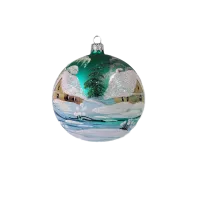 Exklusive schöne Christbaumkugel aus Glas in hellgrün matt mit schöner Winterlandschaft ,12 cm Durchmesser,