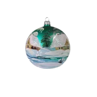 Exklusive schöne Christbaumkugel aus Glas in blau mit schöner Winterlandschaft ,12 cm Durchmesser, t_3-640-642-643