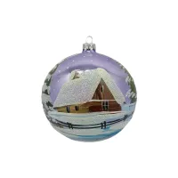 Exklusive schöne Christbaumkugel aus Glas in lila mit schöner Winterlandschaft ,12 cm Durchmesser, t Exklusive schöne Christbaumkugel aus Glas in lila mit schöner Winterlandschaft ,12 cm Durchmesser, t
