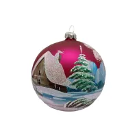 Exklusive schöne Christbaumkugel aus Glas in pink mit schöner Winterlandschaft ,15 cm Durchmesser, t_3