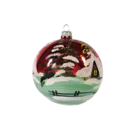 Exklusive schöne Christbaumkugel aus Glas in rot glänzend mit schöner Winterlandschaft ,12 cm Durchmesser,