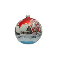 Exklusive schöne Christbaumkugel aus Glas in rot matt mit schöner Winterlandschaft ,12 cm Durchmesser, tr