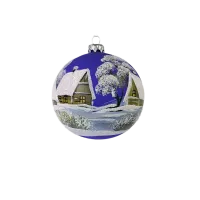 Exklusive schöne Christbaumkugel aus Glas in blau mit schöner Winterlandschaft ,12 cm Durchmesser, t_3-640