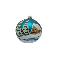 Exklusive schöne Christbaumkugel aus Glas in türkis mit schöner Winterlandschaft ,12 cm Durchmesser,