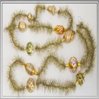 Exklusive Tinselkette 10 Glasteile gemischt, Gold 150 cm nostalgischer Christbaumschmuck liebevoll v