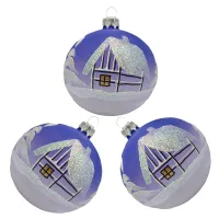 Exklusives 3er Christbaumschmuck Set blau-silber in 8cm, mit wunderschöner Winterlandschaft bemalt ,_3