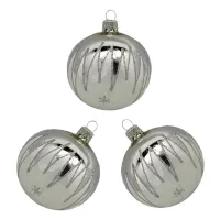 Exclusive set of 3 Christmas tree decorations in white ice lacquer painted with silver spikes 8cm