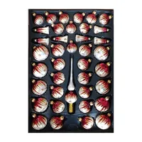 Exclusive 40-piece Christmas tree decoration set in Bordeaux red and painted ice lacquer gold, mouth-blown