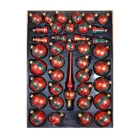 Exklusives 40er Christbaumschmuck Set in Bordeaux-Rot und Eislack-Gold bemalt , mundgeblasen und lie_3-534