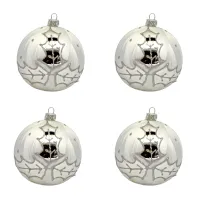 Exklusives 4er Christbaumschmuck Set 10cm in Eislack weiß und liebevoll mit Lorbeerblatt in silber