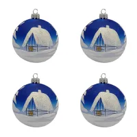 Exklusives 4er Christbaumschmuck Set blau-silber in 10cm, mit wunderschöner Winterlandschaft bemalt_3