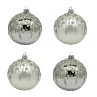 Exklusives 4er Christbaumschmuck Set Silber matt und glänzend in 10 cm mit Schneeflocken