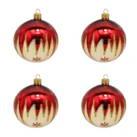 Exklusives 4er Christbaumschmuck Set in bordeaux glänzend und Eislack gold bemalt 10cm, mundgeblasen_3