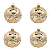 Exklusives 4er Christbaumschmuck Set in Eislack Gold mit Christdorn bemalt 10cm, mundgeblasen Lauscha