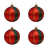 Exklusives 4er Christbaumschmuck Set in Karo rot grün und gold bemalt 10cm, mundgeblasen Lauscha