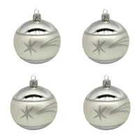 Exclusive set of 4 silver matt and shiny Christmas tree decorations in 10 cm with star