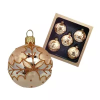 Exklusives 4er Christbaumschmuck Set in bordeaux glänzend und Eislack gold bemalt 10cm, mundgeblasen_3-556-558