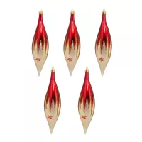 Exklusives 4er Christbaumschmuck Set in bordeaux glänzend und Eislack gold bemalt 10cm, mundgeblasen_3-530