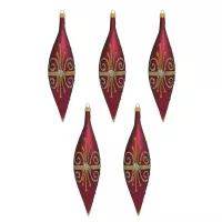 Exklusives 5er Christbaumschmuck Set Oliven in bordeaux Rot und gold bemalt 17cm, mundgeblasen Lauscha