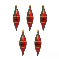 Exklusives 5er Christbaumschmuck Set Oliven in Karo rot grün und gold bemalt 15cm, mundgeblasen Lauscha