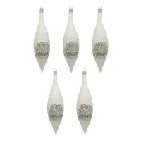 Exclusive set of 5 white olive Christmas tree decorations in 17 cm with romantic winter landscape