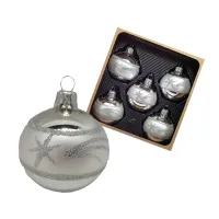 Exklusives 5er Christbaumschmuck Set silber matt und glänzend in 6cm mit wunderschöner Sternschnuppe