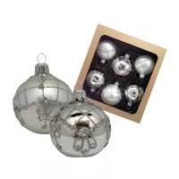 Exklusives 6er Christbaumschmuck Set Silber matt und glänzend in 6 cm mit wunderschönen Verzierungen