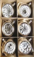 Exclusive set of 6 reflex baubles 8cm pure silver, nostalgic Christmas tree decorations